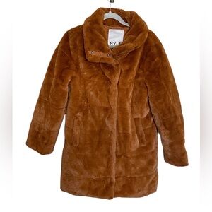 NVLT Bunny Puffer Jacket cognac brown faux fur Med NWOT